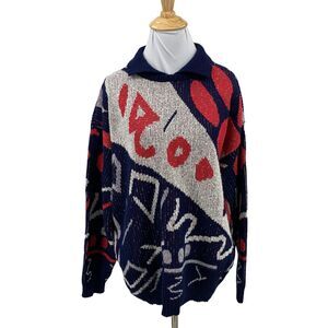 Vintage Keneth Too! Plus Acrylic Sweater XL Extra Large Multicolor Retro 80s
